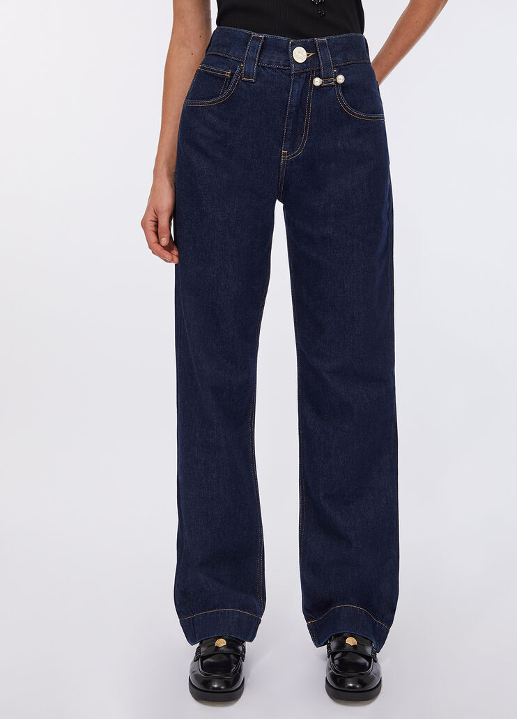 Straight jeans with jewelled beads dark blue denim Liu Jo - large image number 0 Straight jeans with jewelled beads dark blue denim Liu Jo - large image number 0