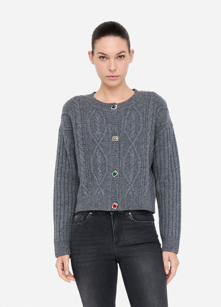Wool cardigan with bejewelled buttons grey Liu Jo - medium Wool cardigan with bejewelled buttons grey Liu Jo - medium