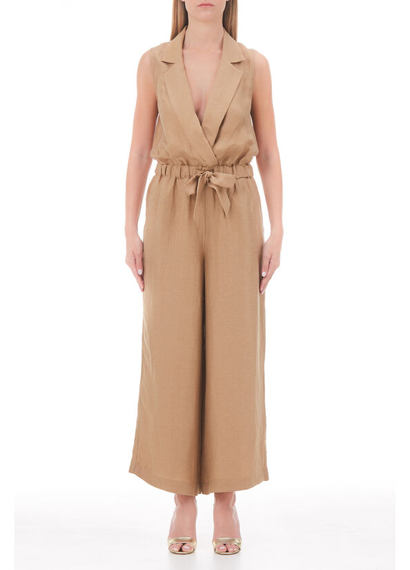 Long linen and cupro jumpsuit beige Liu Jo - large image number 0