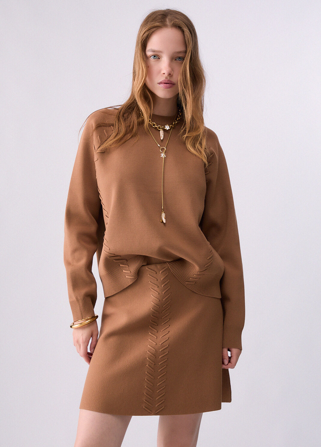 Knit boxy with details woven beige Liu Jo - large image number 0