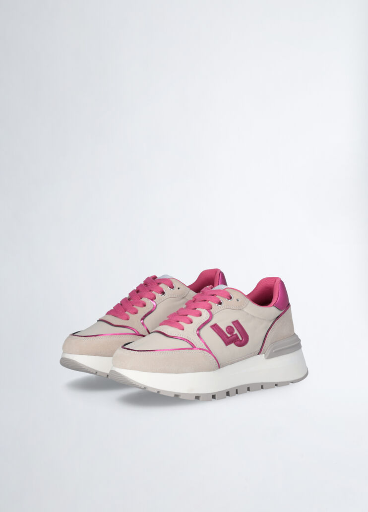 Platform sneakers in suede and nylon beige/fuchsia Liu Jo - large image number 2 Platform sneakers in suede and nylon beige/fuchsia Liu Jo - large image number 2