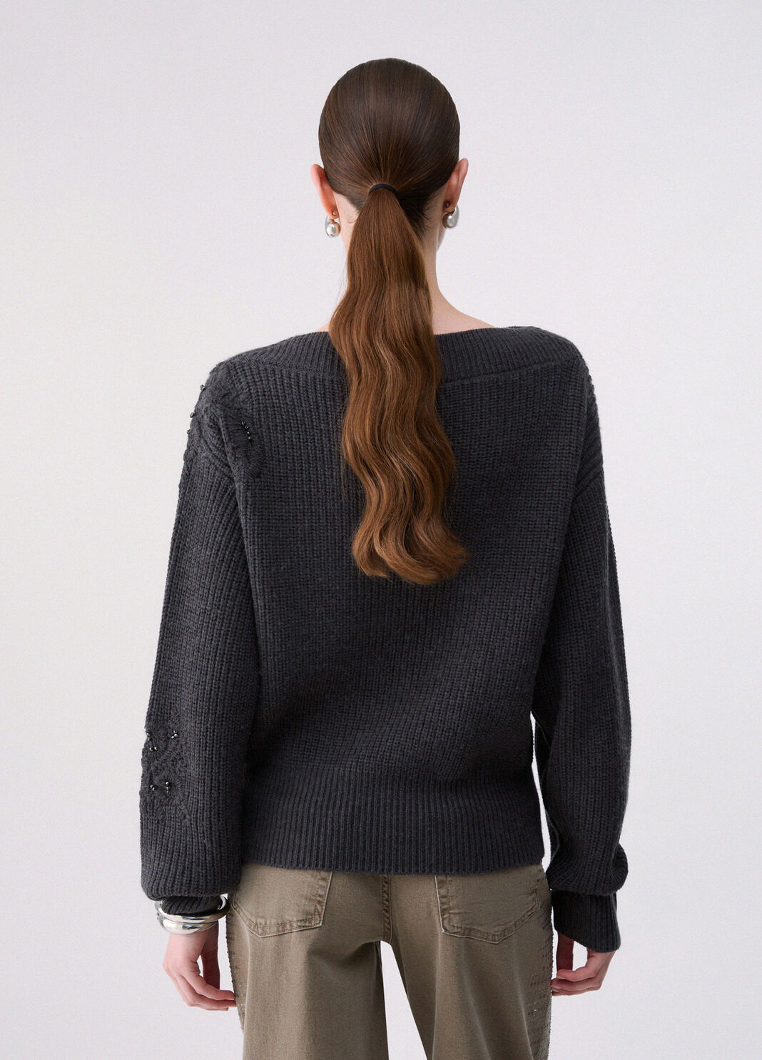 Knit in wool with embroidery anthracite m&eacute;lange Liu Jo - large image number 1