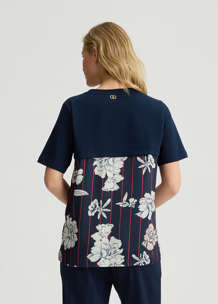 Printed satin T-shirt dark blue/flowers Liu Jo - large image number 1 Printed satin T-shirt dark blue/flowers Liu Jo - large image number 1