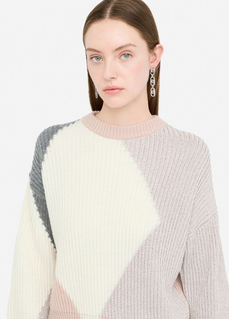 Wool sweater with inlays beige Liu Jo - large image number 2 Wool sweater with inlays beige Liu Jo - large image number 2