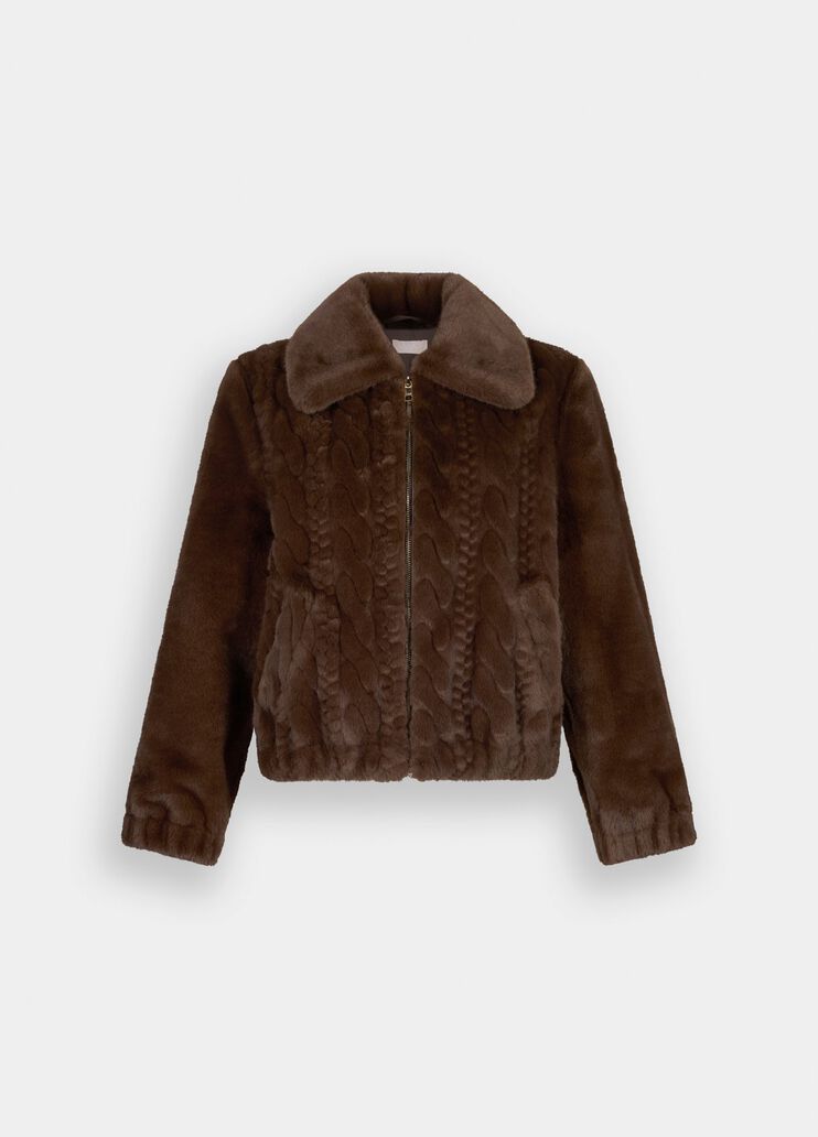 Teddy bomber jacket with cable knit detailing chocolate Liu Jo - large image number 6 Teddy bomber jacket with cable knit detailing chocolate Liu Jo - large image number 6