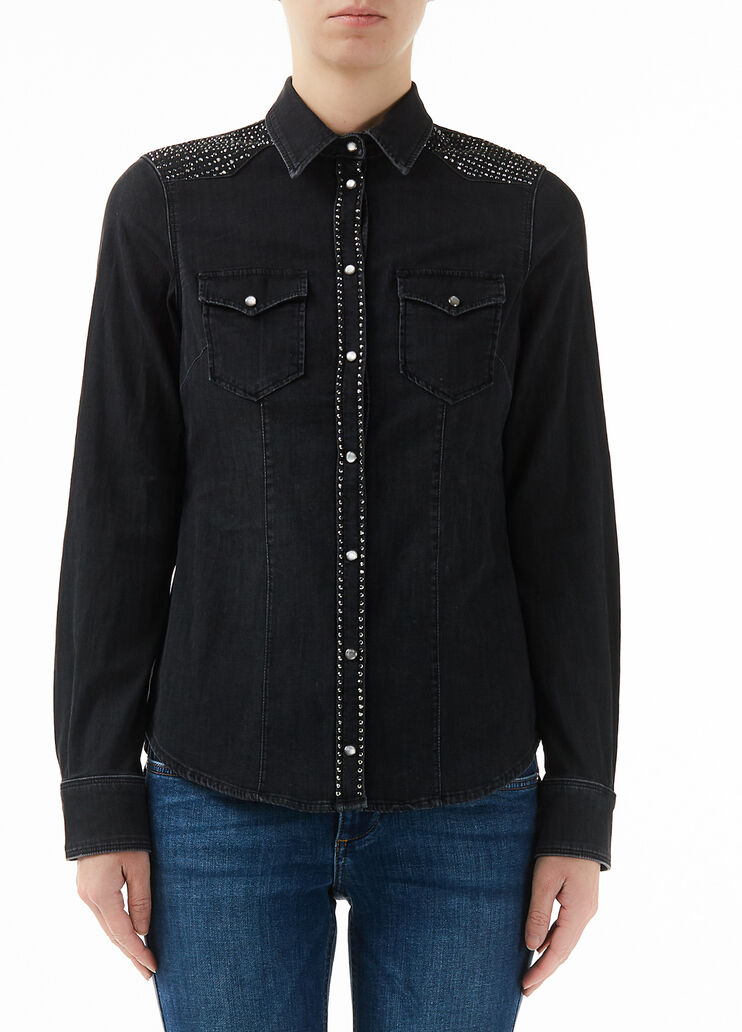 Denim shirt with diamantés Black denim Liu Jo - large image number 0 Denim shirt with diamantés Black denim Liu Jo - large image number 0