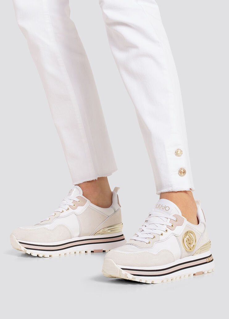 Satin and suede platform sneakers white Liu Jo - large image number 3 Satin and suede platform sneakers white Liu Jo - large image number 3