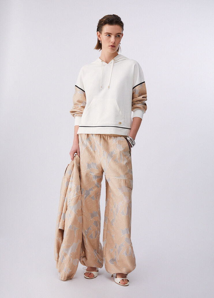 Sweat &agrave; capuche et d&eacute;tails en organza beige Liu Jo - medium