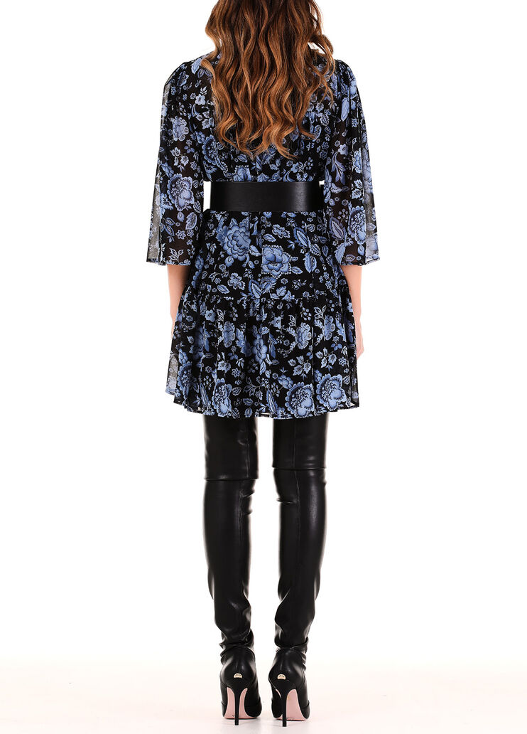 Robe écoconçue avec ceinture noir avec fleurs bleu foncé Liu Jo - large image number 1