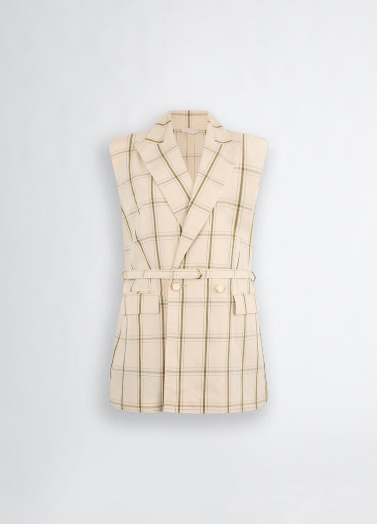 Linen-blend check waistcoat beige Liu Jo - large image number 6 Linen-blend check waistcoat beige Liu Jo - large image number 6