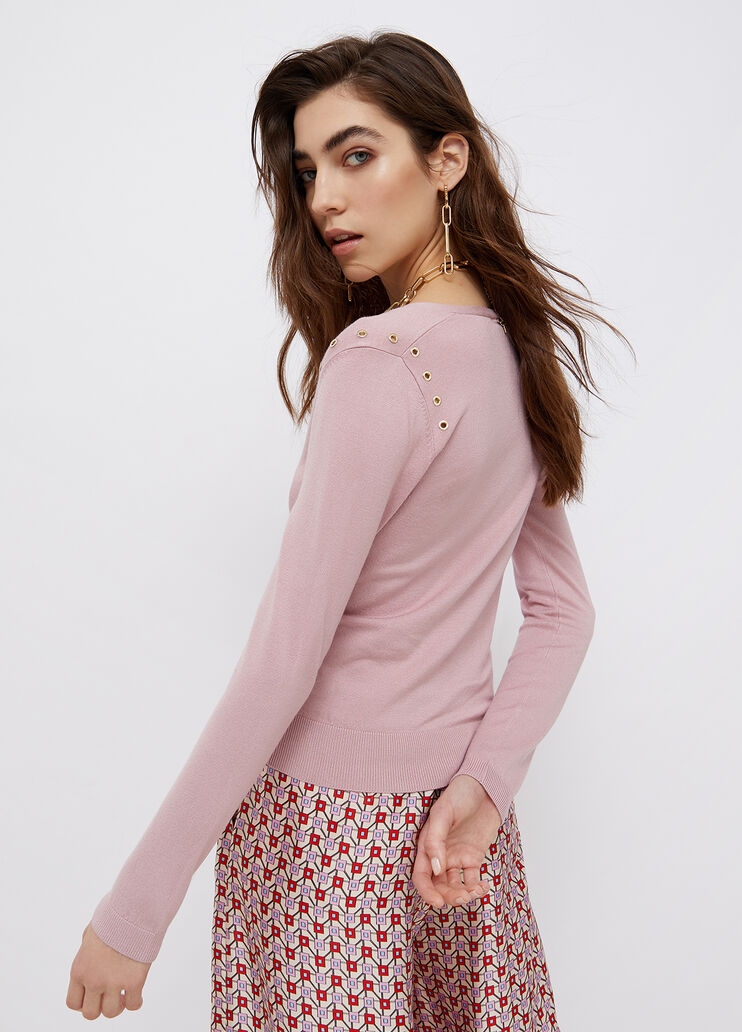 Sweater with metal eyelets powder pink Liu Jo - large image number 1 Sweater with metal eyelets powder pink Liu Jo - large image number 1