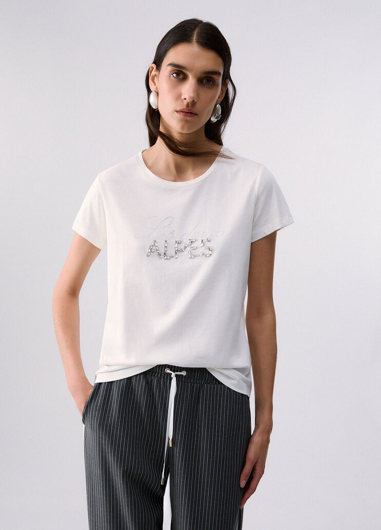 T-shirt with rhinestones white/Les Deux Alpes Liu Jo - medium