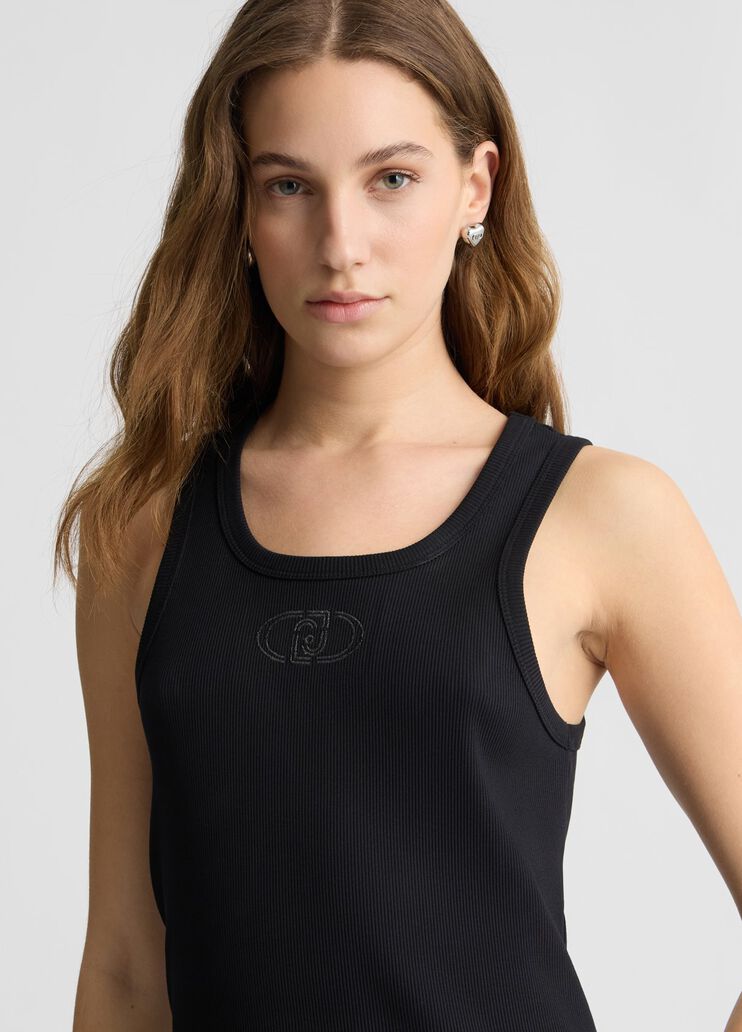 Cotton top with logo black Liu Jo - large image number 2 Cotton top with logo black Liu Jo - large image number 2