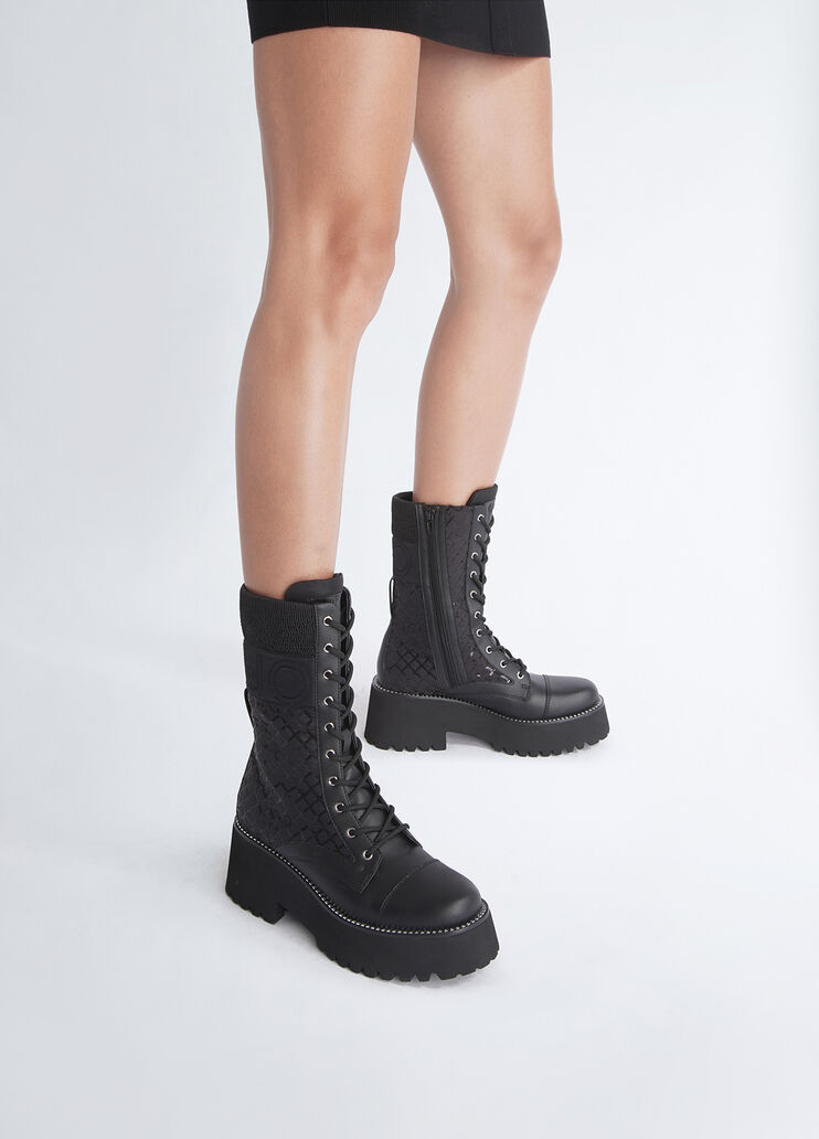 High combat boots with sequins