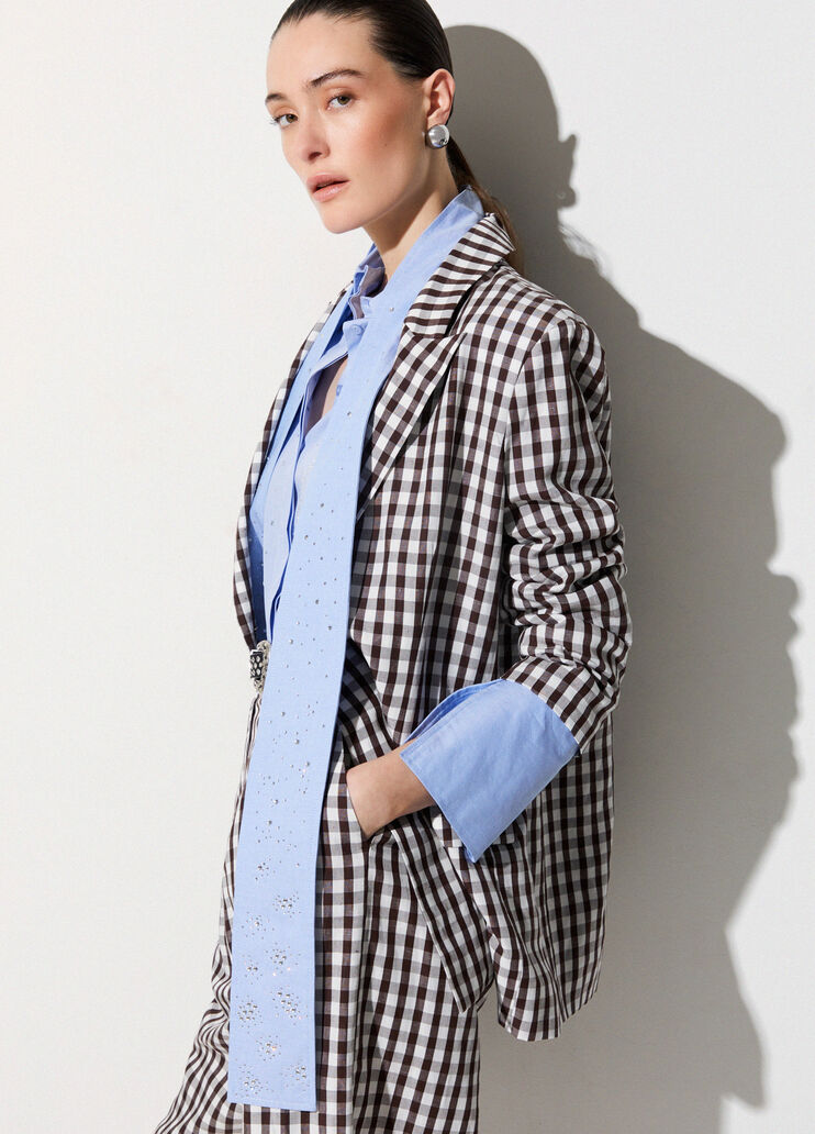 Blazer con sciarpa gioiello vichy marrone Liu Jo - medium