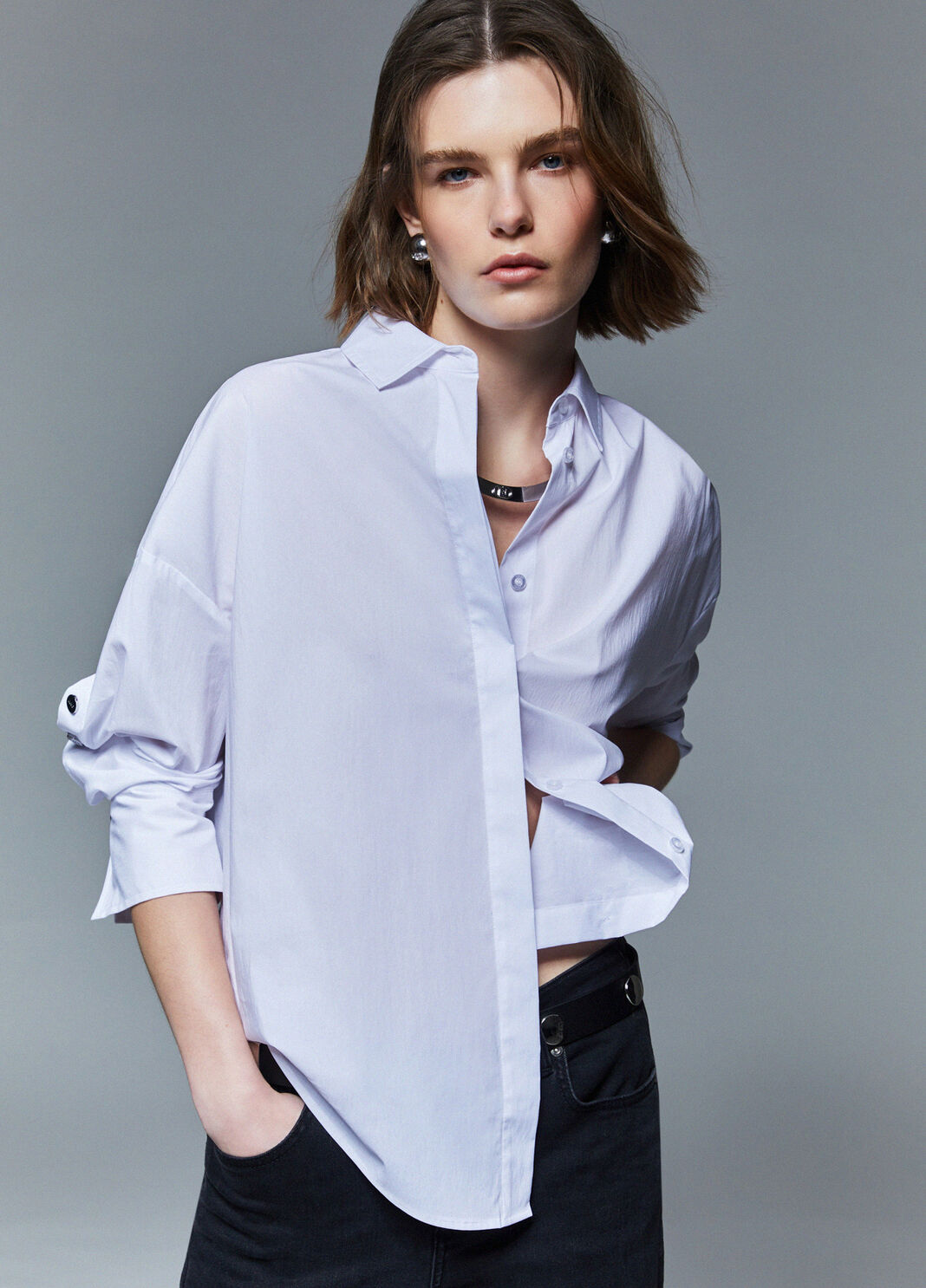 Poplin shirt with studs white Liu Jo - large image number 2