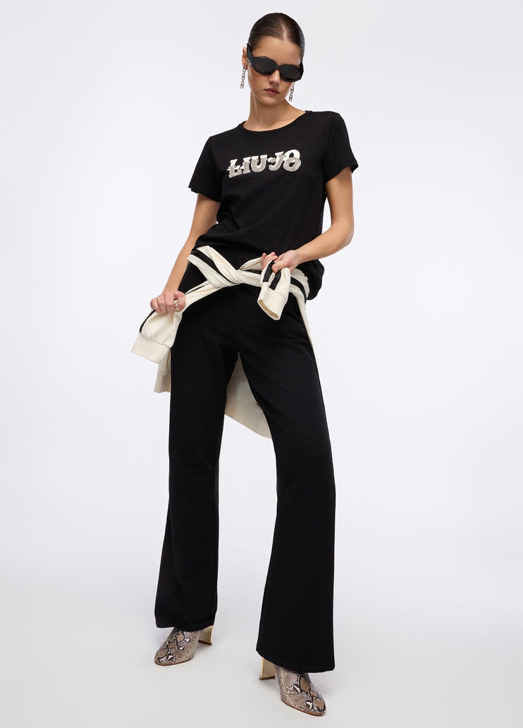 T-shirt in cotone nero/logo Liu Jo - large image number 3