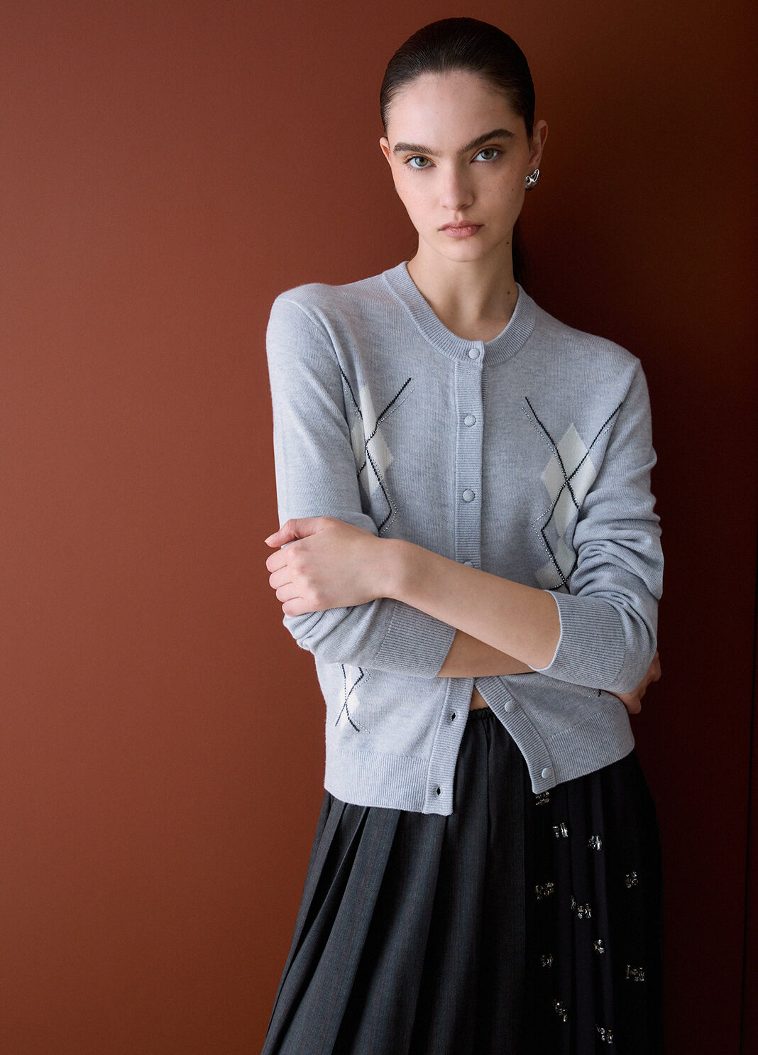 Wollcardigan mit Argyle-Muster Grau Liu Jo - large image number 2