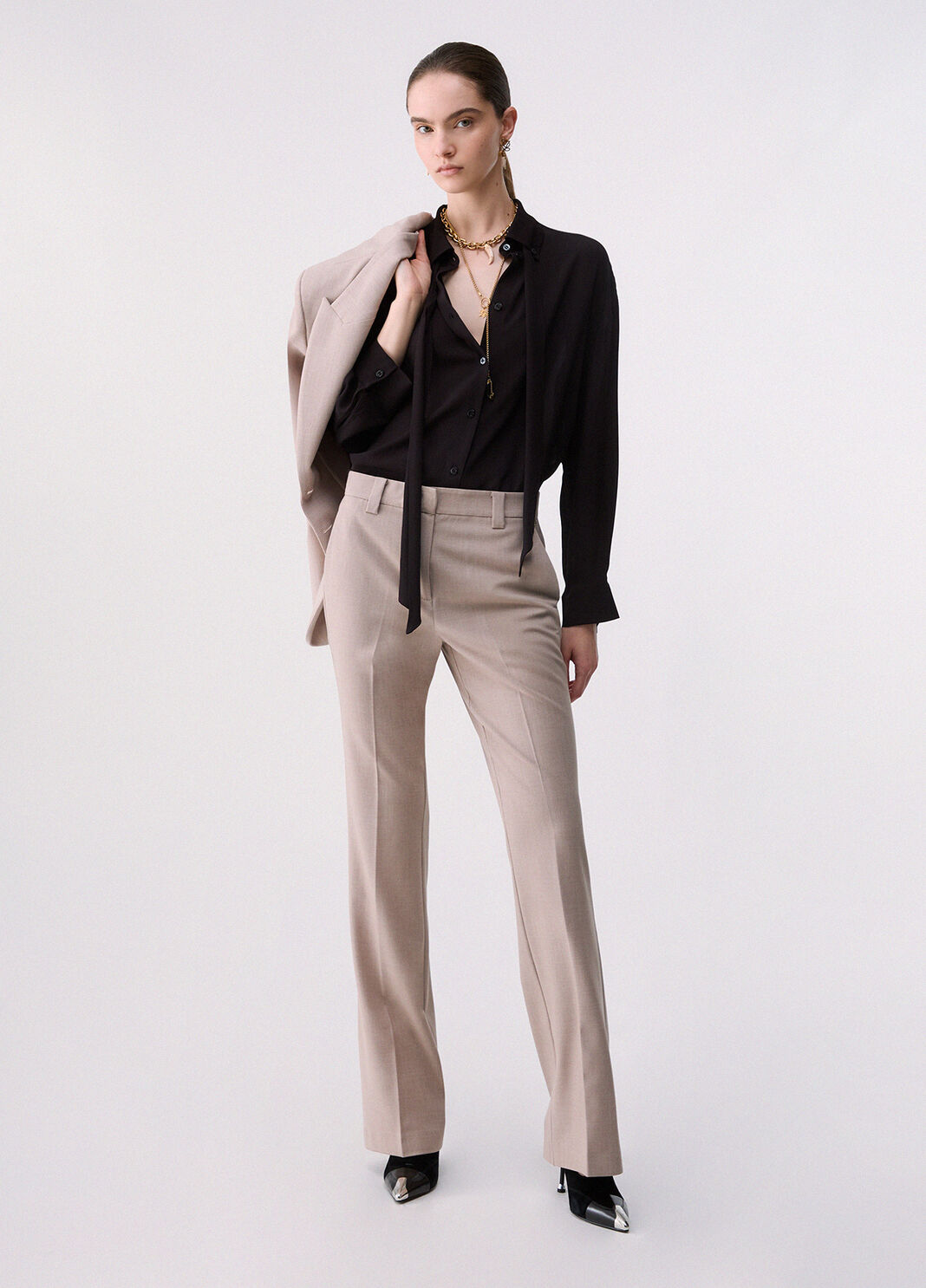 Fit & Flare Hose aus M&eacute;lange-Stoff beige Liu Jo - large image number 5