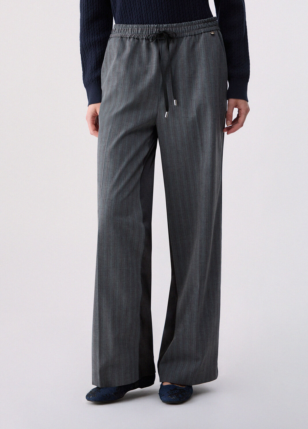 Pantaloni gessati bimateriale grigio scuro Liu Jo - large image number 0