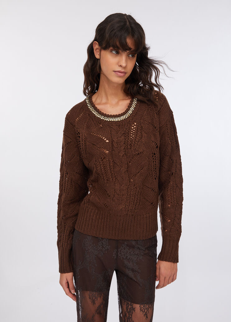 Openwork jumper with gemstones chocolate Liu Jo - medium Openwork jumper with gemstones chocolate Liu Jo - medium