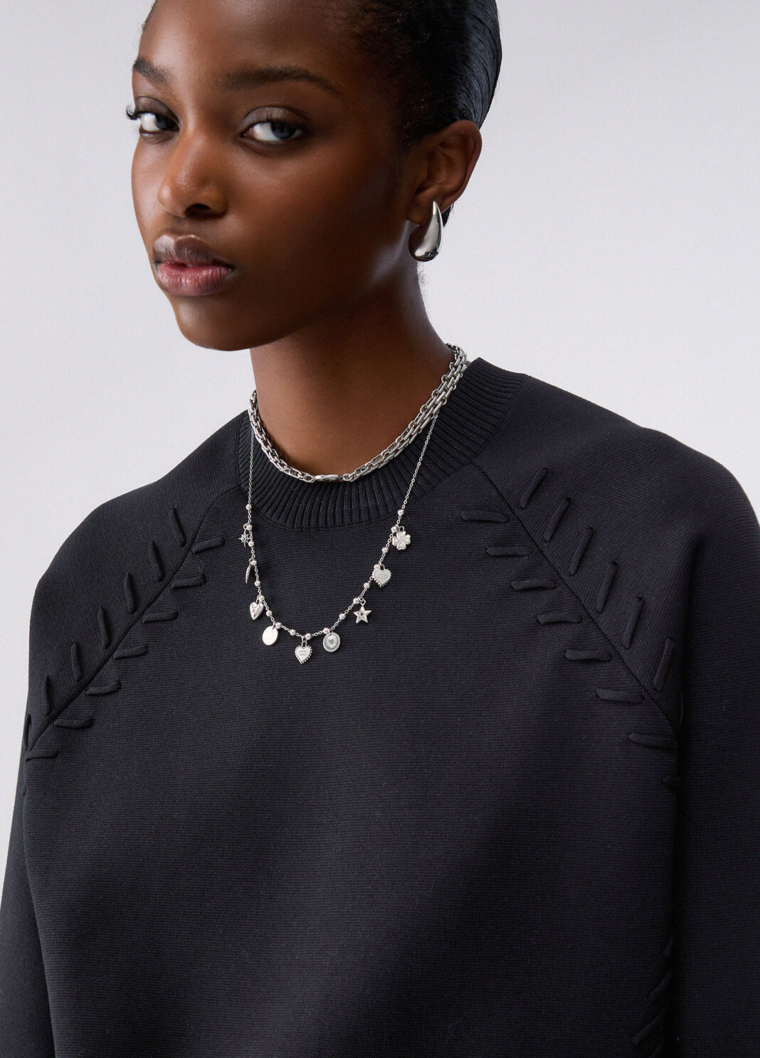 Boxy sweater with braided details black Liu Jo - large image number 4