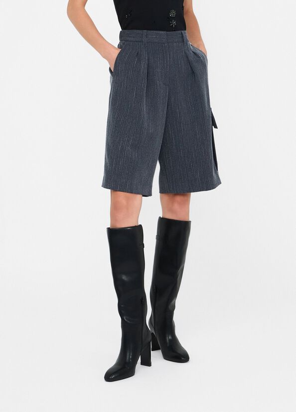 Pinstriped flannel Bermuda shorts blue pinstripe Liu Jo - large image number 0