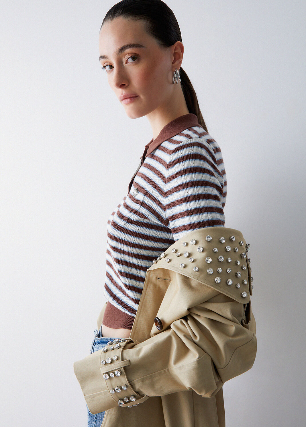 Gestreifter Pullover mit Schmuckdetails braun Liu Jo - large image number 3