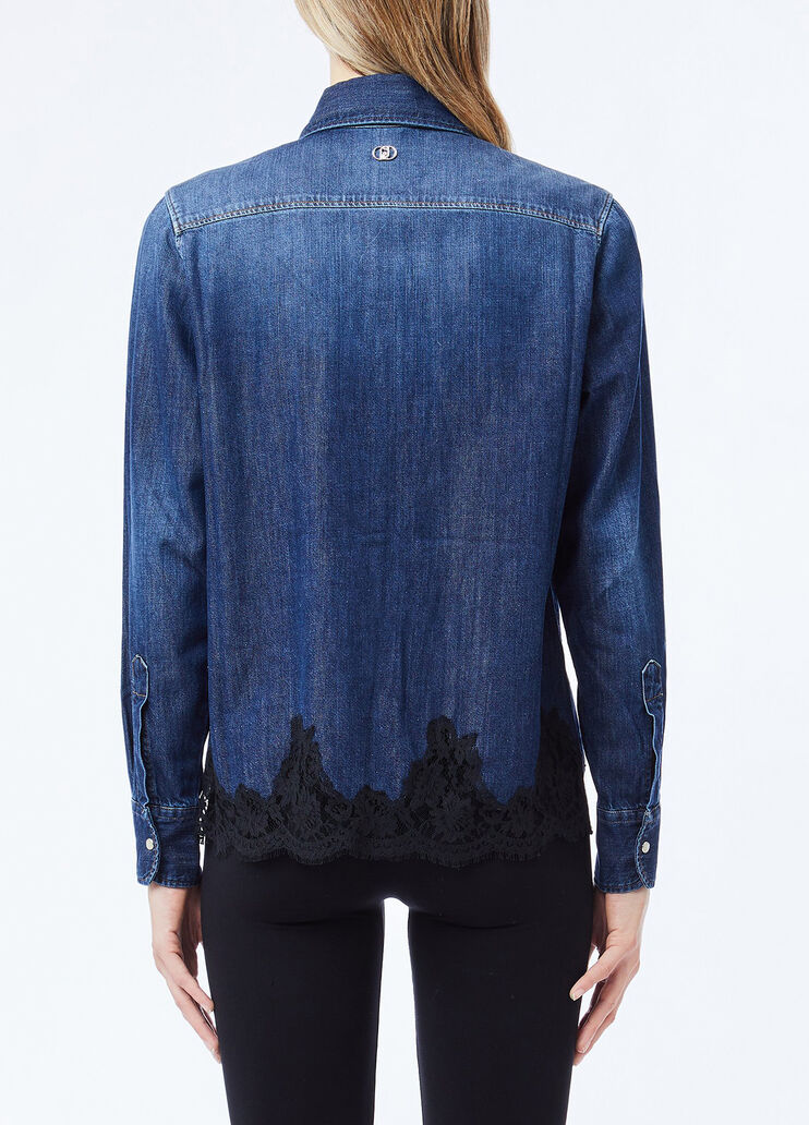 Denim shirt with lace dark blue denim Liu Jo - medium