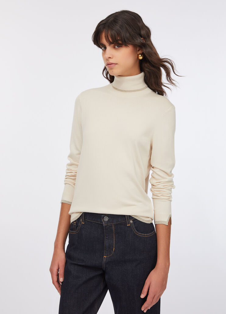 Rollkragenpullover mit Details aus Lurex&reg; Hellbeige Liu Jo - large image number 0