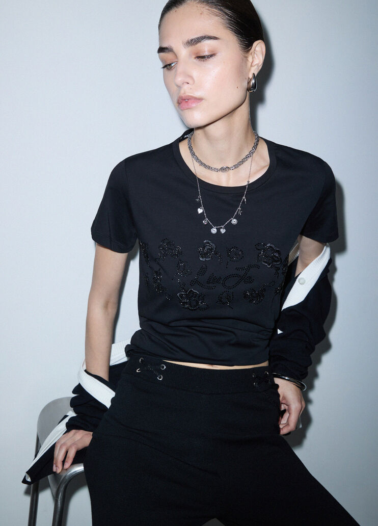 T-shirt with rhinestones black/ramage Liu Jo - medium