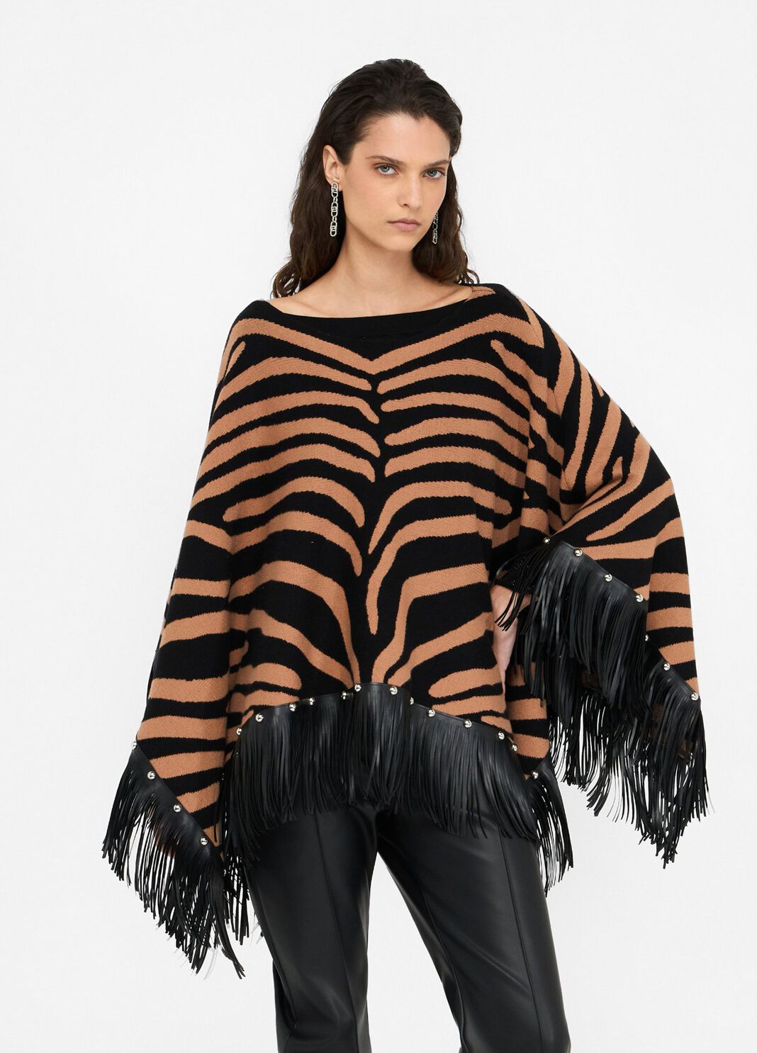 Poncho zebrato con frange beige zebrato Liu Jo - large image number 0