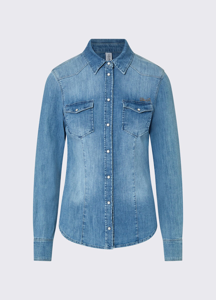 Hemd aus Denim mit Stickerei denimblau Liu Jo - medium