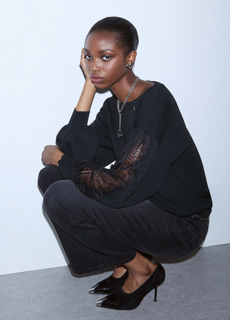 Sweater with lace inserts black Liu Jo - medium