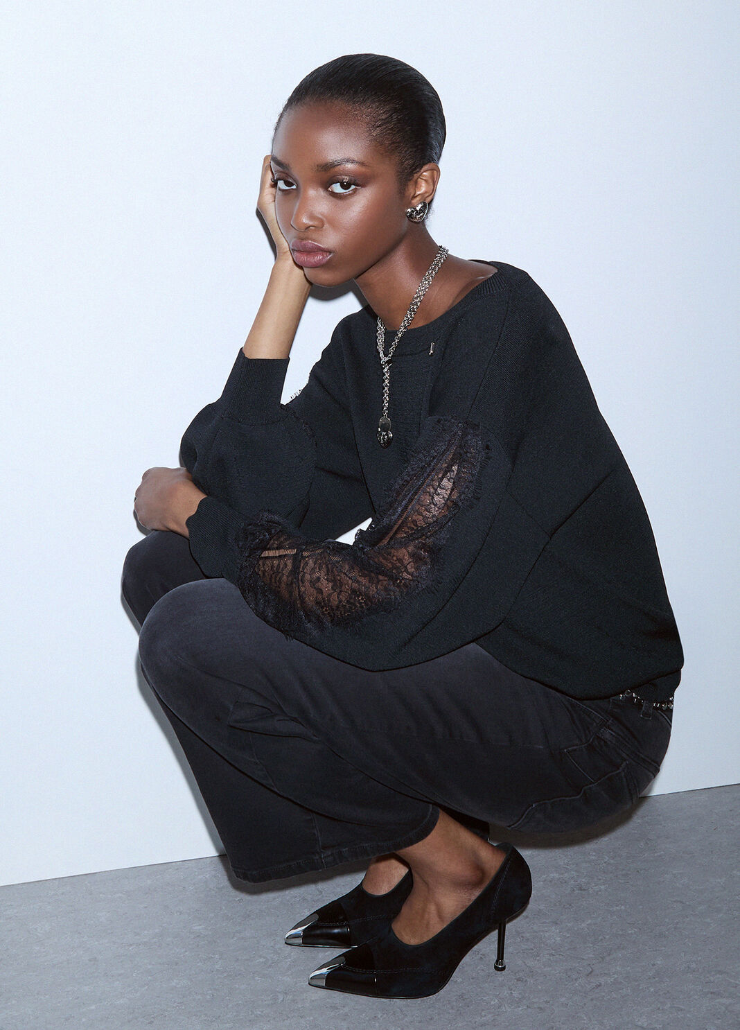 Sweater with lace inserts black Liu Jo - large image number 4