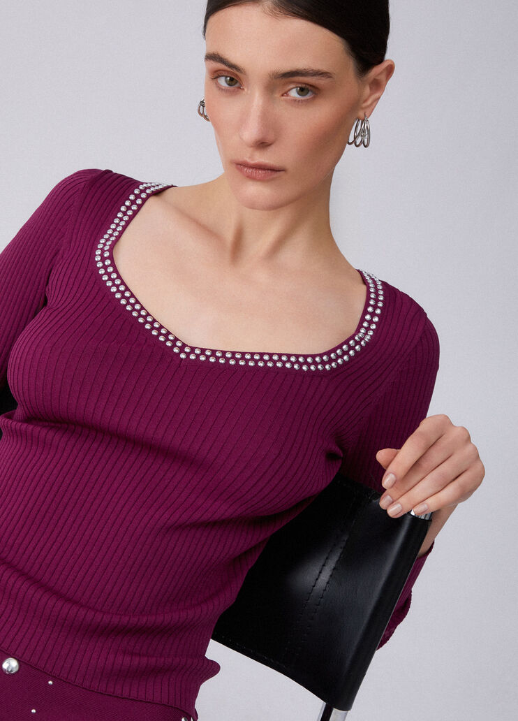 V-neck jumper with studs purple Liu Jo - medium