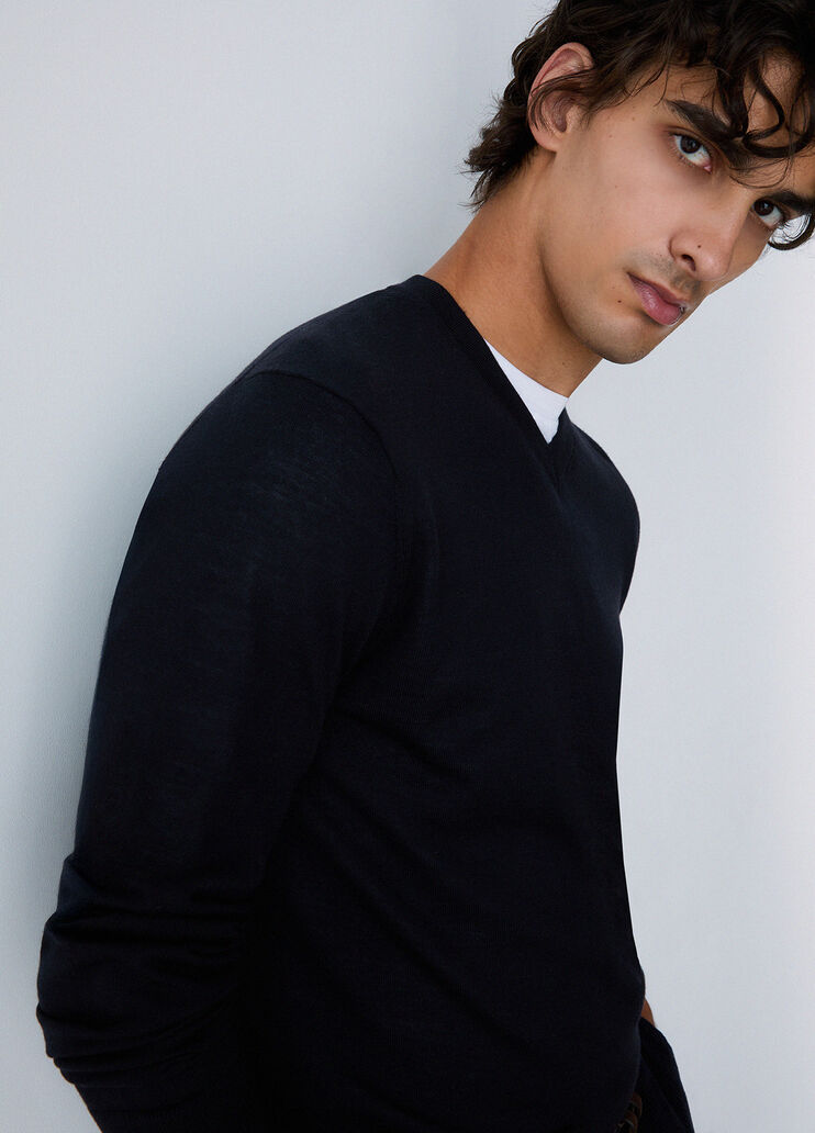 V-neck sweater in merino wool dark blue Liu Jo - medium