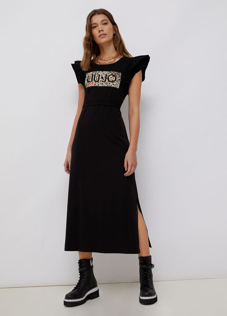 Long eco-friendly dress black/leopard print Liu Jo - large image number 0 Long eco-friendly dress black/leopard print Liu Jo - large image number 0