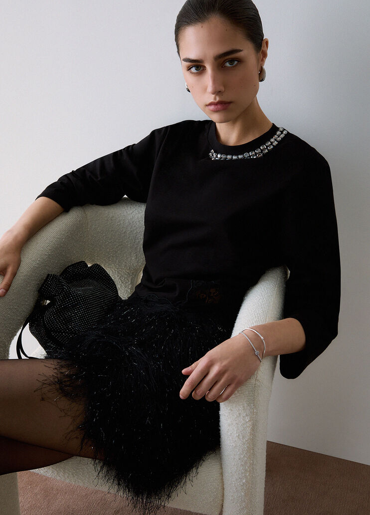 Camiseta con encaje y adornos de joyas negro Liu Jo - medium