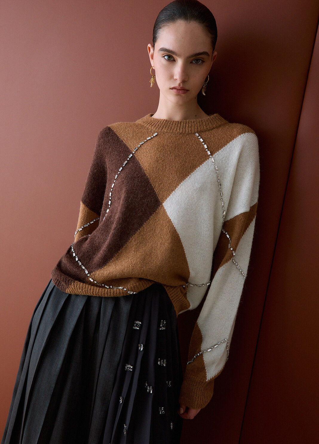 Argyle Sweater with Jewel Embroidery camel Liu Jo - large image number 3