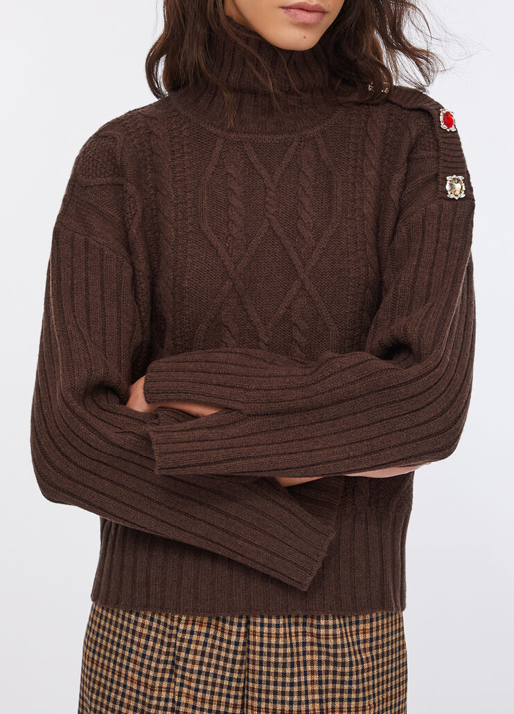 Wool polo-neck with bejewelled buttons dark chocolate Liu Jo - large image number 3 Wool polo-neck with bejewelled buttons dark chocolate Liu Jo - large image number 3