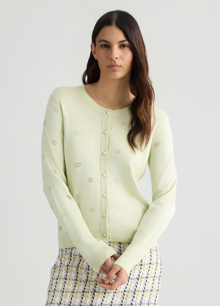 Cardigan with logo and rhinestones green Liu Jo - medium Cardigan with logo and rhinestones green Liu Jo - medium