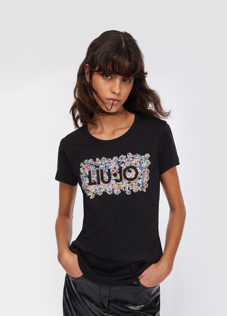 Liu Jo Better T-shirt black/floral Liu Jo - medium Liu Jo Better T-shirt black/floral Liu Jo - medium