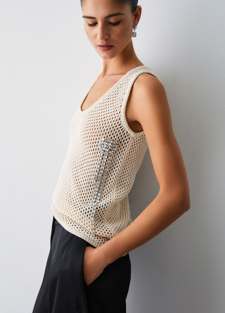 Сетчатый топ с кристаллами в оправе белый Liu Jo - medium