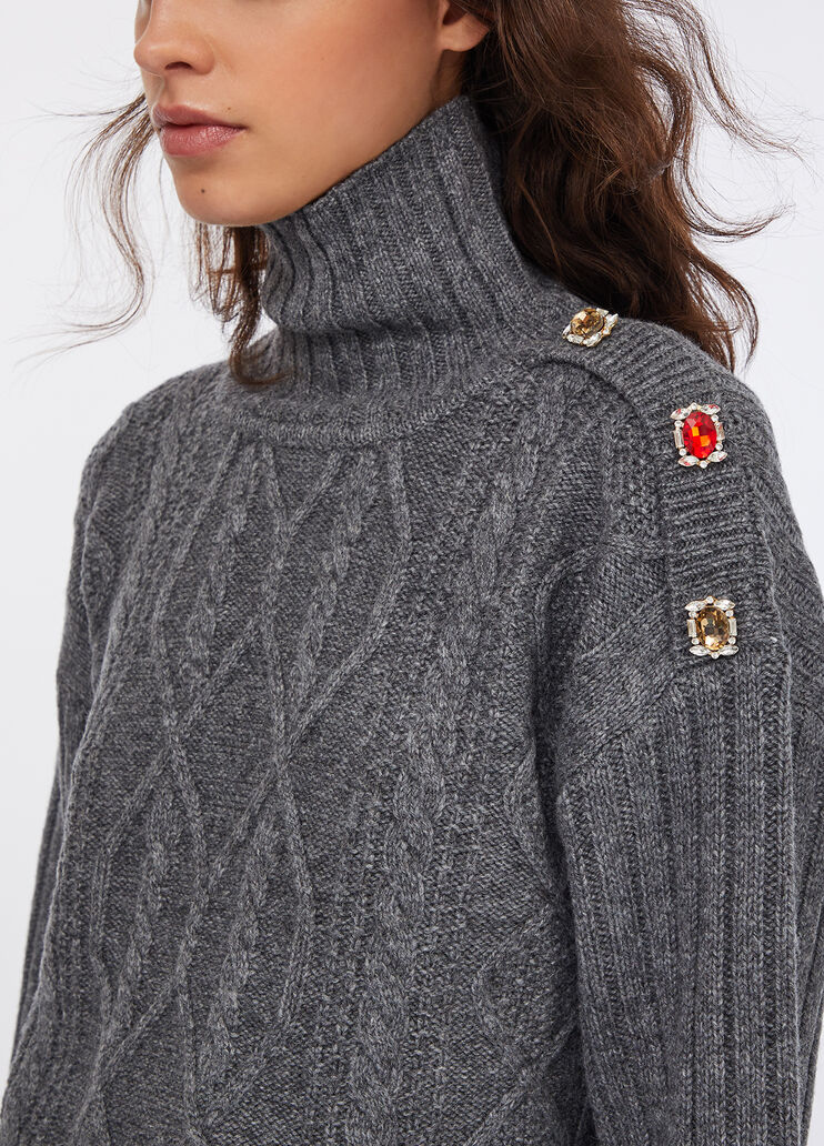 Rollkragenpullover aus Wolle mit Schmuckknöpfen Grau Liu Jo - large image number 2