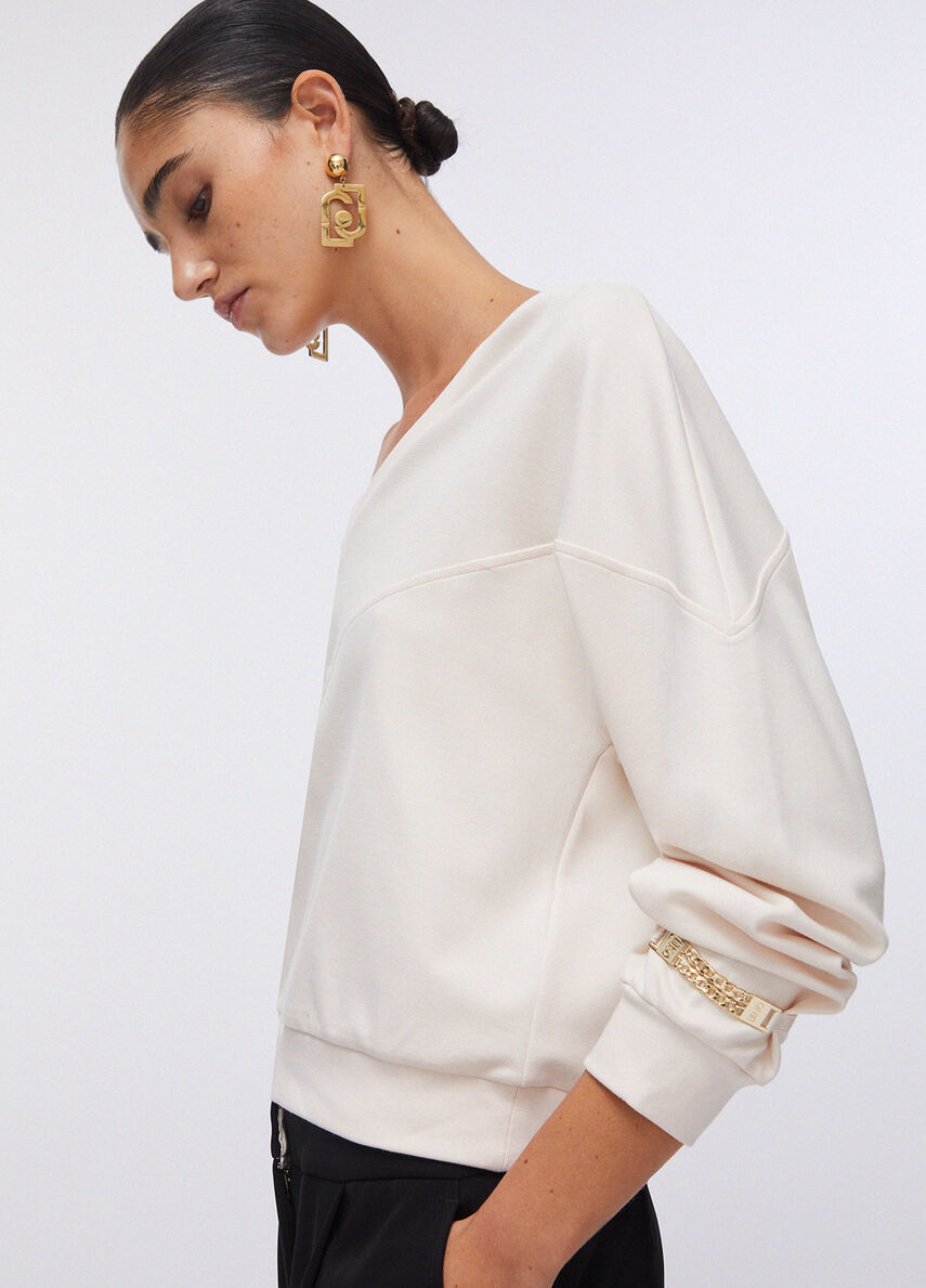Sweatshirt with chain details colour champagne | Liu Jo