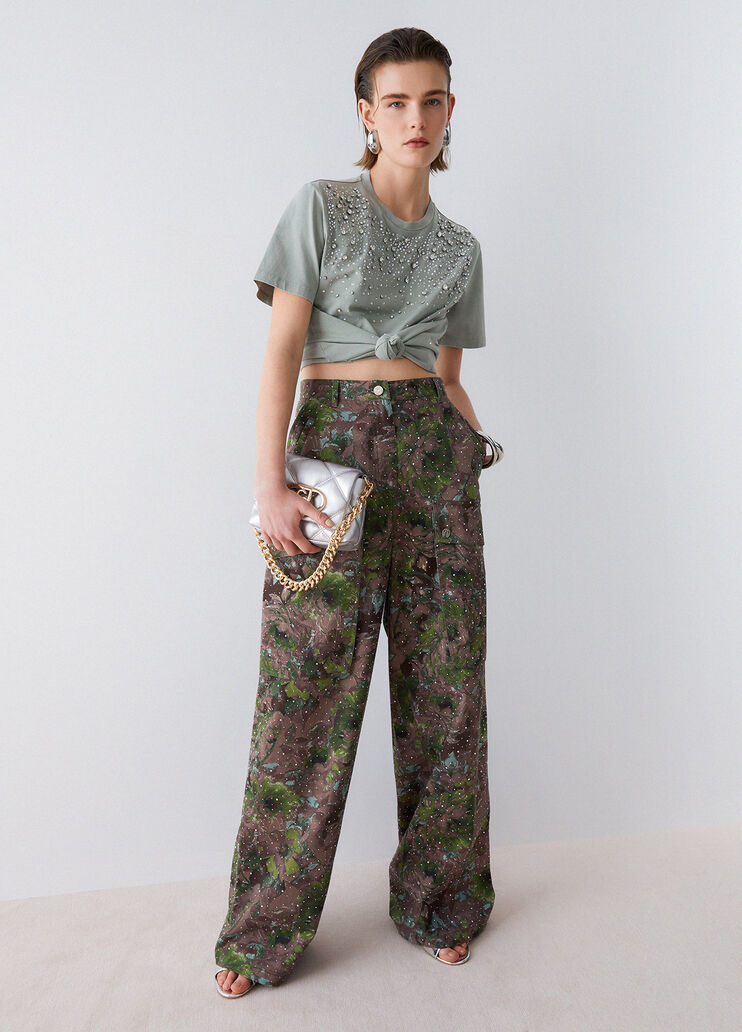 T-Shirt mit eingefassten Schmucksteinen Gr&uuml;n Liu Jo - medium