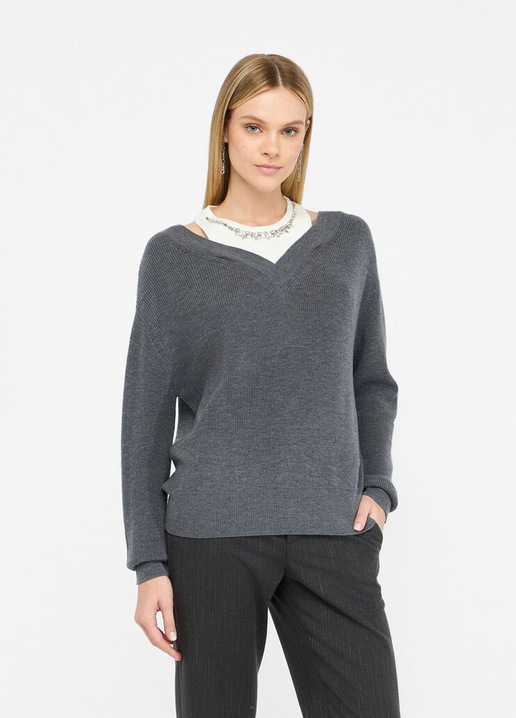 Jersey con bordados de pedrería gris Liu Jo - medium Jersey con bordados de pedrería gris Liu Jo - medium