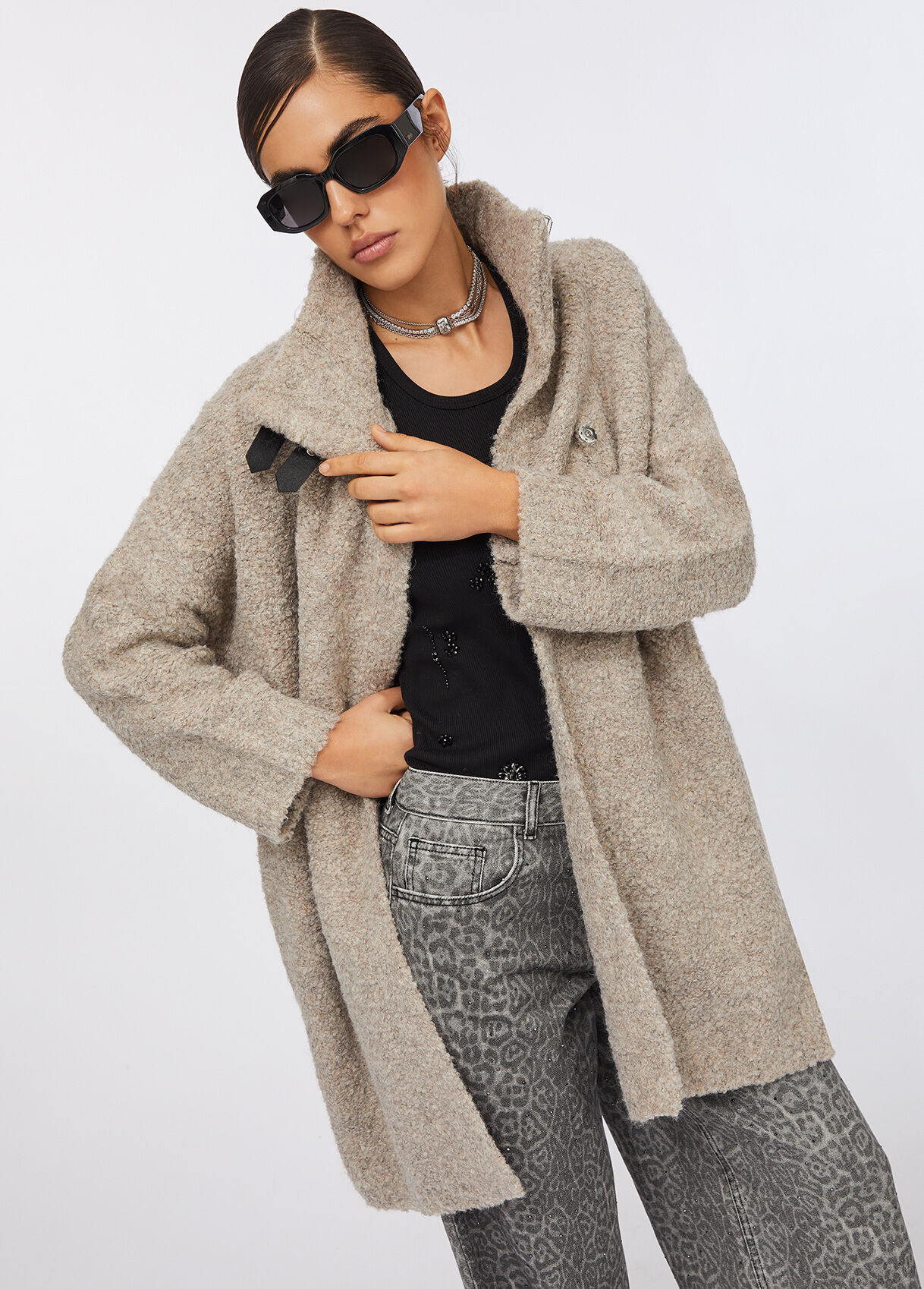 Bouclé knit coat colour dark beige | Liu Jo