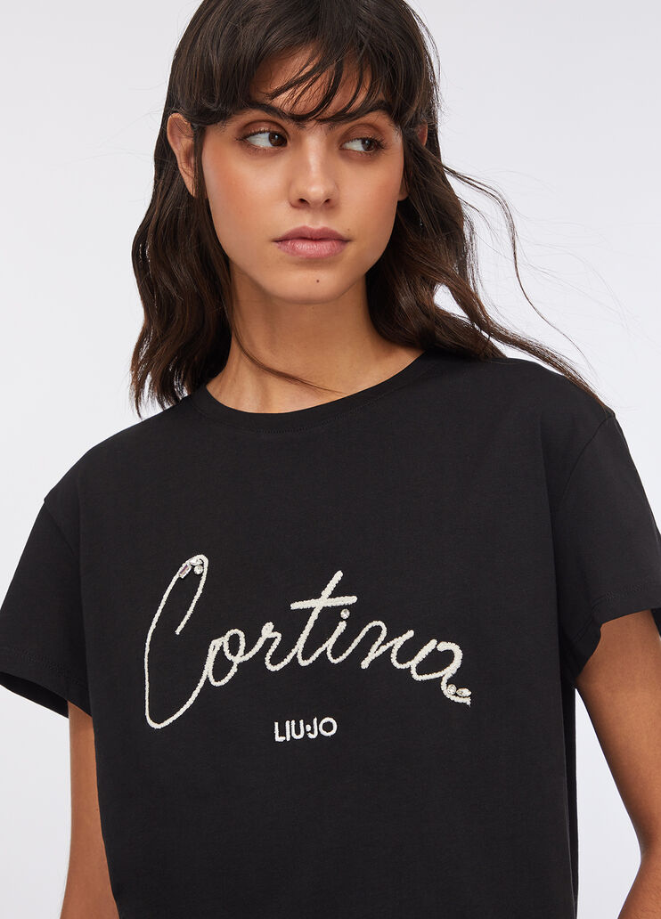 T-shirt con scritta ricamata nero Liu Jo - large image number 4